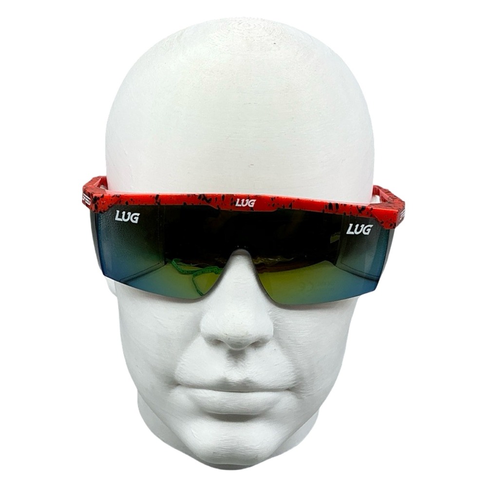 LUG Speed Sunglasses Red Black Speckled Sport Shield Wrap Mirror Lens